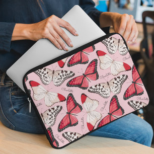Butterfly Girly Chic Pattern Personalised Name Laptop Sleeve