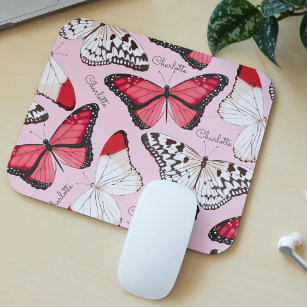 Butterfly Girly Chic Pattern Personalised Name Mouse Pad