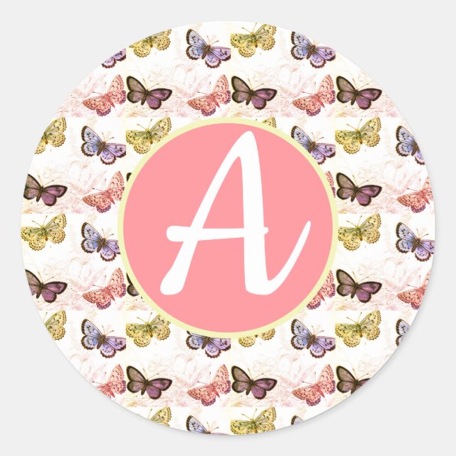 BUTTERFLY GLOSSY Sticker CUSTOM MONOGRAM (Front)