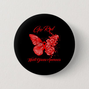 Butterfly Go Red Heart Disease Awareness 6 Cm Round Badge