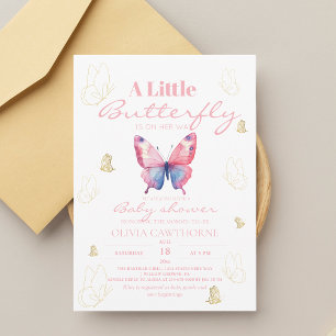  Butterfly Gold Baby Girl Shower  Invitation