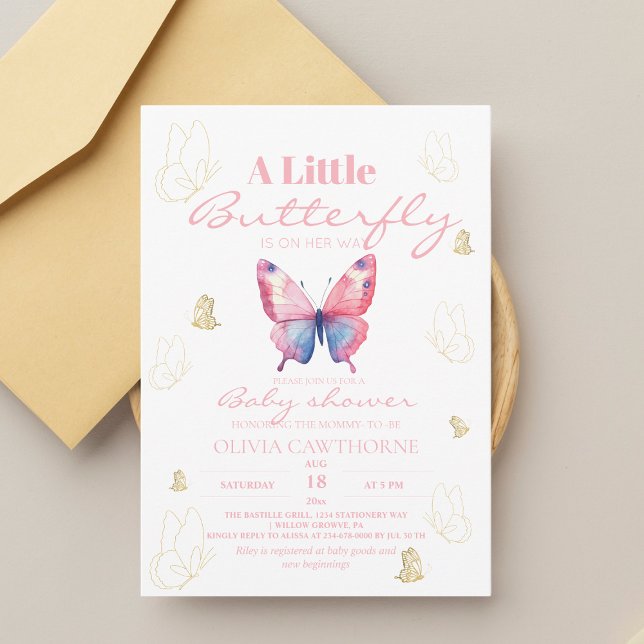  Butterfly Gold Baby Girl Shower  Invitation (Creator Uploaded)