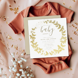 Butterfly Gold Elegant Boho Classic Baby Shower Invitation