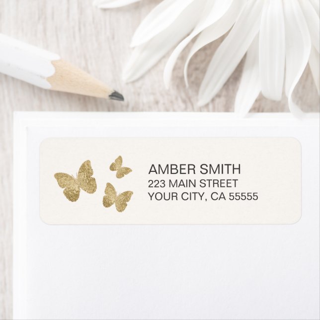 Butterfly Gold Foil Look Nature Return Address Label (Insitu)
