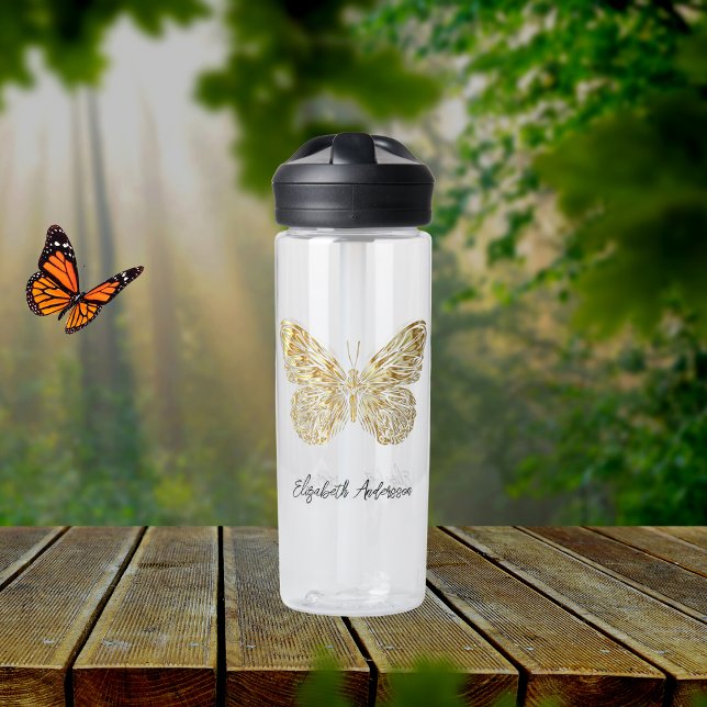 Butterfly gold name script water bottle (Creator Uploaded)