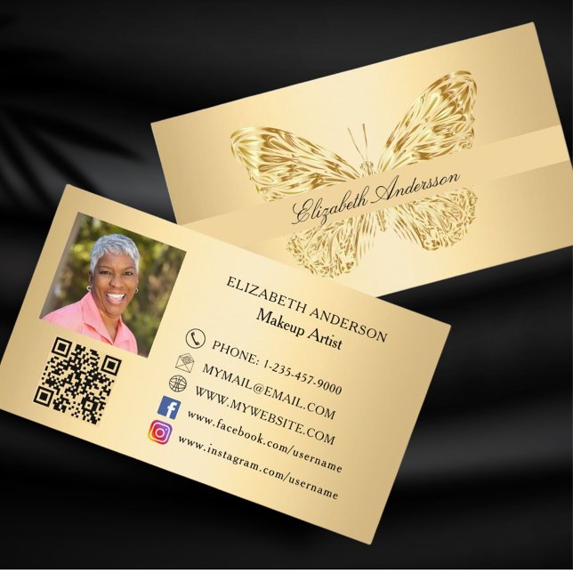 Butterfly gold QR code photo social media Business Card (Creator Uploaded)