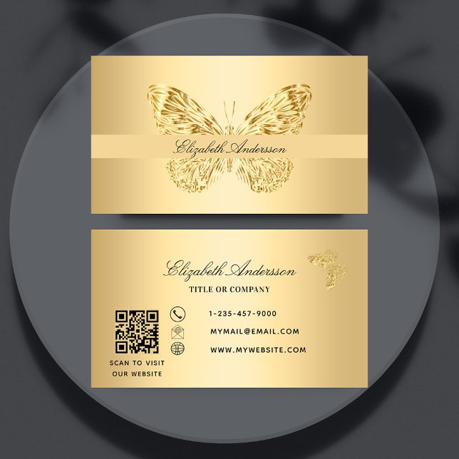 Butterfly gold QR code script Business Card (Creator Uploaded)