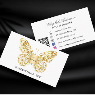 Butterfly gold white logo QR code Business Card