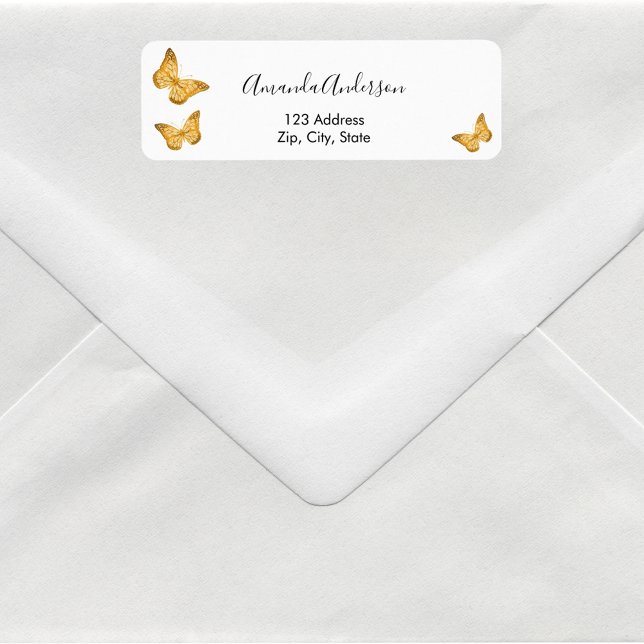 Butterfly gold white return address label (Creator Uploaded)