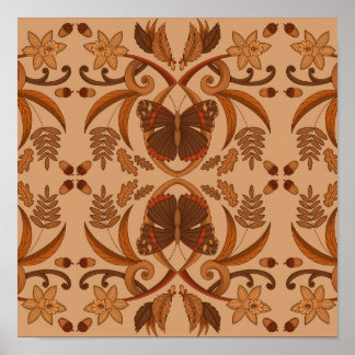 Butterfly Golden Brown Autumn Fall Surface Pattern Poster