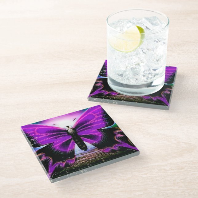 Butterfly Graffitis Glass Coaster (Angled)
