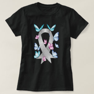 Butterfly Gray Ribbon Brain Cancer Awareness T-Shirt
