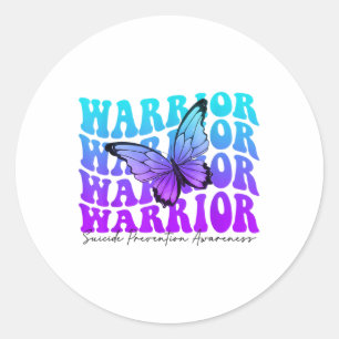 Butterfly Groovy Teal &amp; Purple Ribbon Suicide  Classic Round Sticker