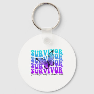 Butterfly Groovy Teal &amp; Purple Ribbon Suicide  Key Ring