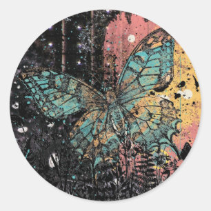 Butterfly Grunge Classic Round Sticker