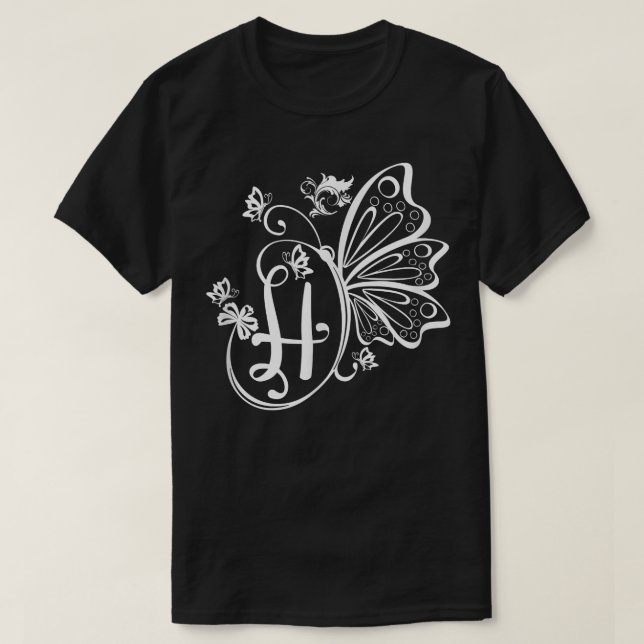 Butterfly Grunge Fairycore Aesthetic Letter H Mono T-Shirt (Design Front)