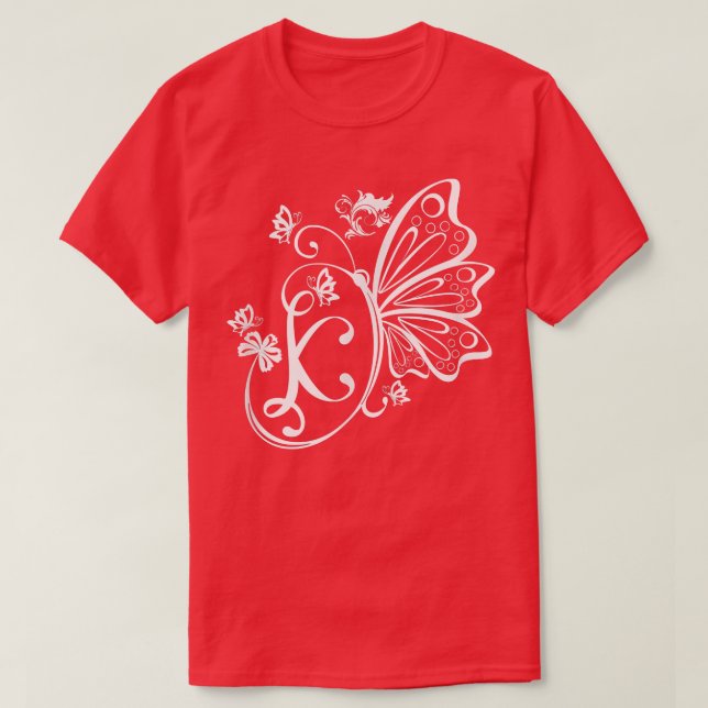 Butterfly Grunge Fairycore Esthetic Letter K Mono T-Shirt (Design Front)