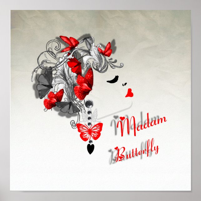 Butterfly Hair Fashion Design Red Black Poster (Front)