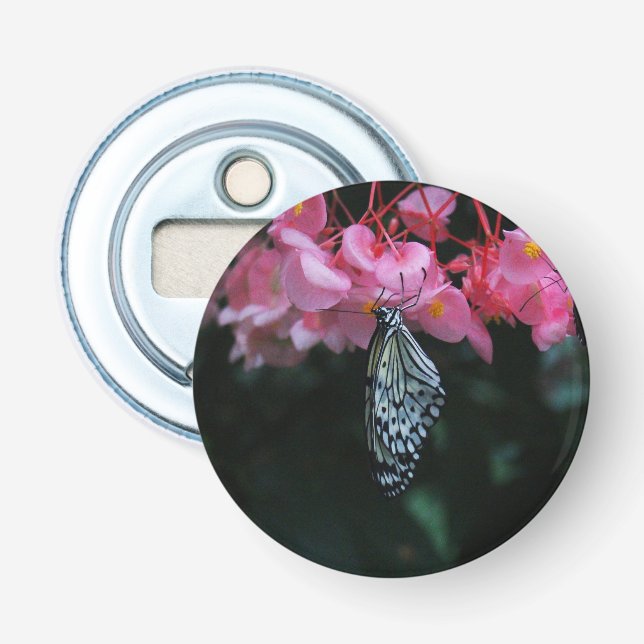 Butterfly Hanging from Flowers Bottle Opener (Front)