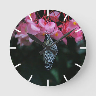 Butterfly Hanging from Flowers Round Clock