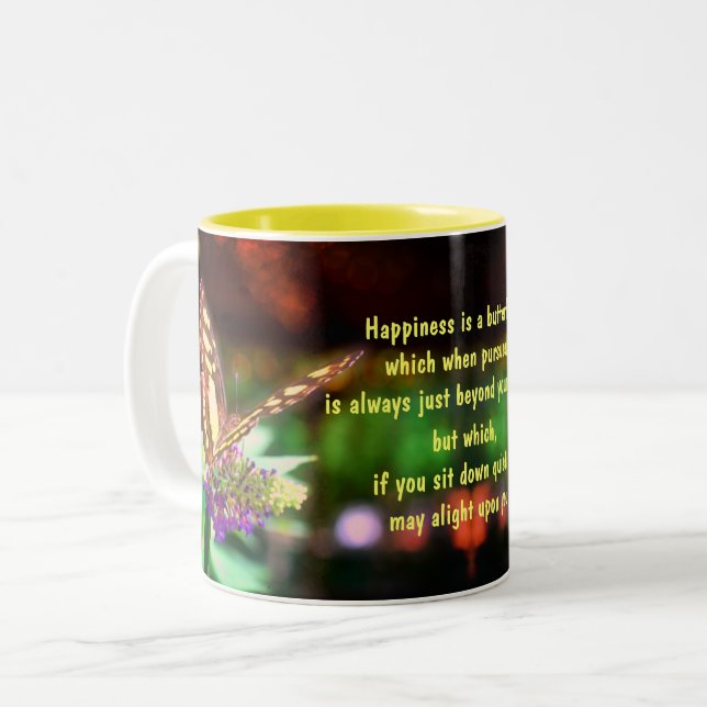 Butterfly Happiness Quote Inspirational   Two-Tone Coffee Mug (Front Left)