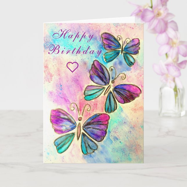 Butterfly Happy Birthday Card Butterflies Flying (Orchid)