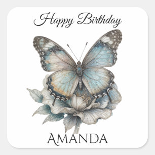 Butterfly Happy Birthday Female Square Sticker