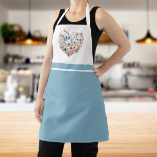 Butterfly Heart Blue White All-Over Print Apron