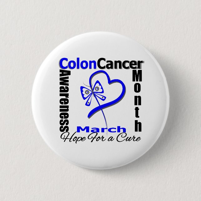 Butterfly Heart Colon Cancer Awareness Month 6 Cm Round Badge (Front)