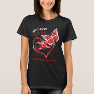 Butterfly Heart Faith Hope Love Heart Disease Awar T-Shirt