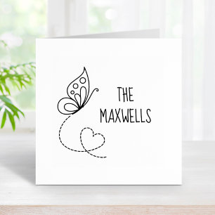 Butterfly Heart Family Name Rubber Stamp