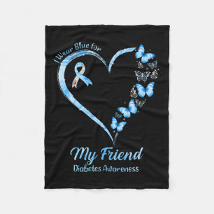 Butterfly Heart I Wear Blue For My Friend Diabetes Fleece Blanket
