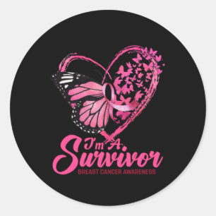 Butterfly Heart I'm A Survivor Breast Cancer Aware Classic Round Sticker