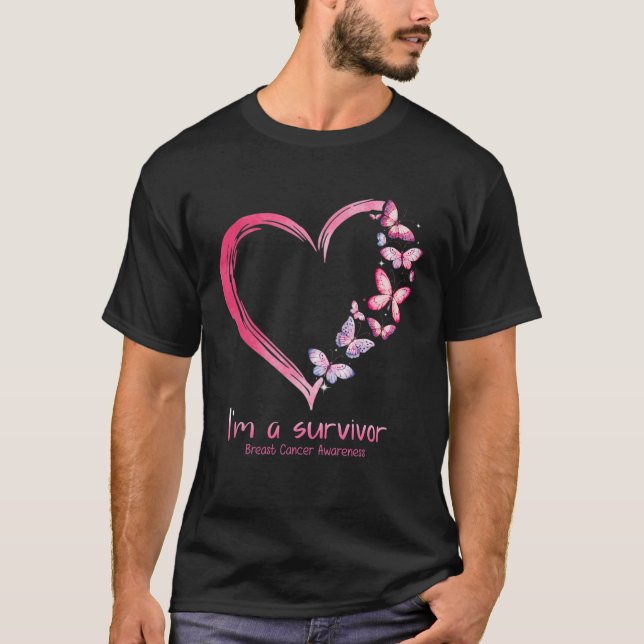 Butterfly Heart I'm A Survivor Breast Cancer Aware T-Shirt (Front)