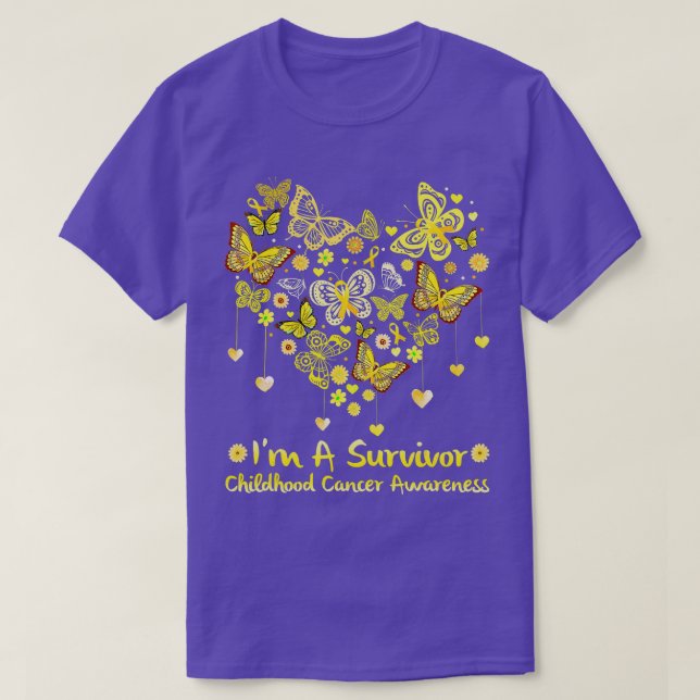 Butterfly Heart Im A Survivor Childhood Cancer Awa T-Shirt (Design Front)