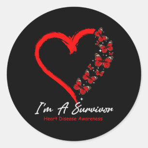 Butterfly Heart I'm A Survivor Heart Disease Aware Classic Round Sticker