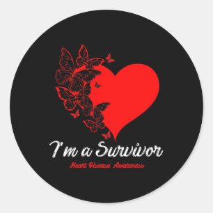 Butterfly Heart I'm A Survivor Heart Disease Aware Classic Round Sticker