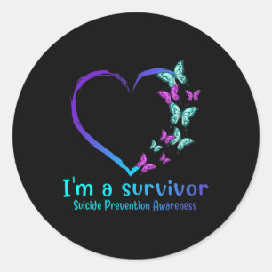 Butterfly Heart I'm A Survivor Suicide Prevention Classic Round Sticker