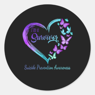 Butterfly Heart I'm A Survivor Suicide Prevention Classic Round Sticker