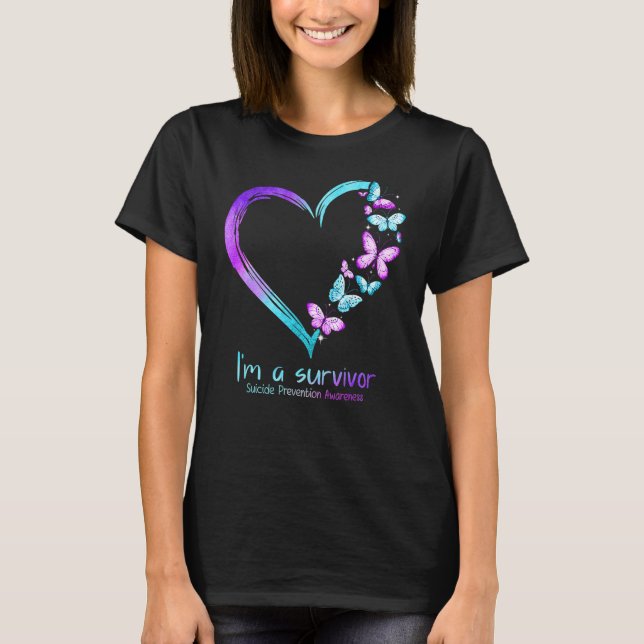 Butterfly Heart I'm A Survivor Suicide Prevention  T-Shirt (Front)
