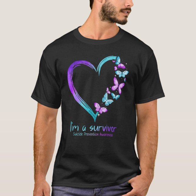 Butterfly Heart I'm A Survivor Suicide Prevention  T-Shirt (Front)