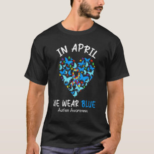 Butterfly Heart In April We Wear Blue Autism Aware T-Shirt