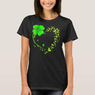 Butterfly Heart Leaf Irish St Patrick Day Clover H T-Shirt