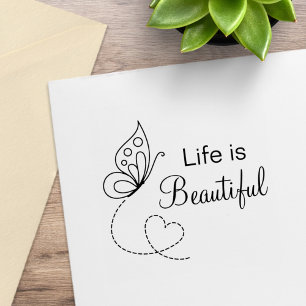 Butterfly Heart - Life is Beautiful Rubber Stamp