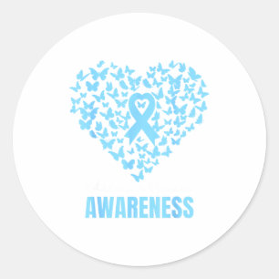 Butterfly Heart Light Blue Ribbon Addisons Disease Classic Round Sticker