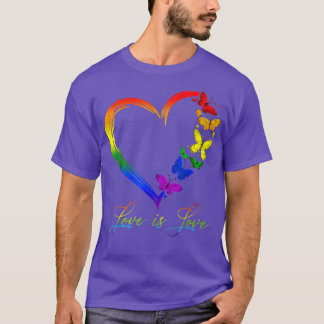 Butterfly Heart Rainbow Love Is Love LGB Gay Lesbi T-Shirt