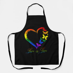 Butterfly Heart Rainbow Love Is Love LGBT Gay Apron