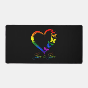 Butterfly Heart Rainbow Love Is Love LGBT Gay Desk Mat