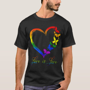 Butterfly Heart Rainbow Love Is Love Lgbt Gay Lesb T-Shirt