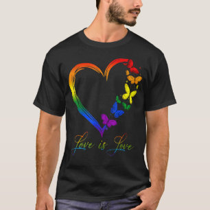 Butterfly Heart Rainbow Love Is Love LGBT Gay Lesb T-Shirt